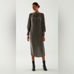 COS Black Polka Dot Long Sleeve Midi Dress